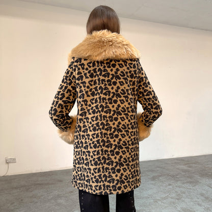 Leopard Coat With Fur Trims - Brown