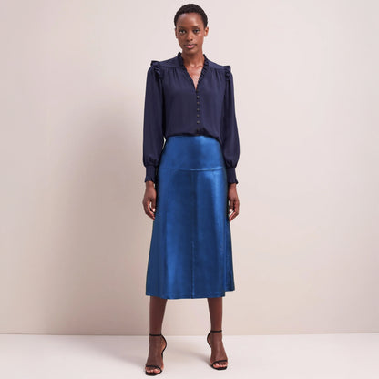 Tiana Blue Midi Skirt - Metallic Blue