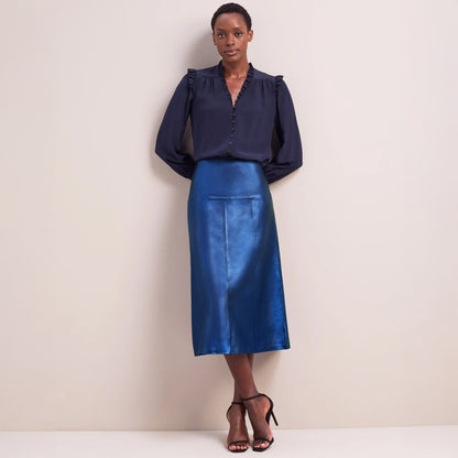 Tiana Blue Midi Skirt - Metallic Blue