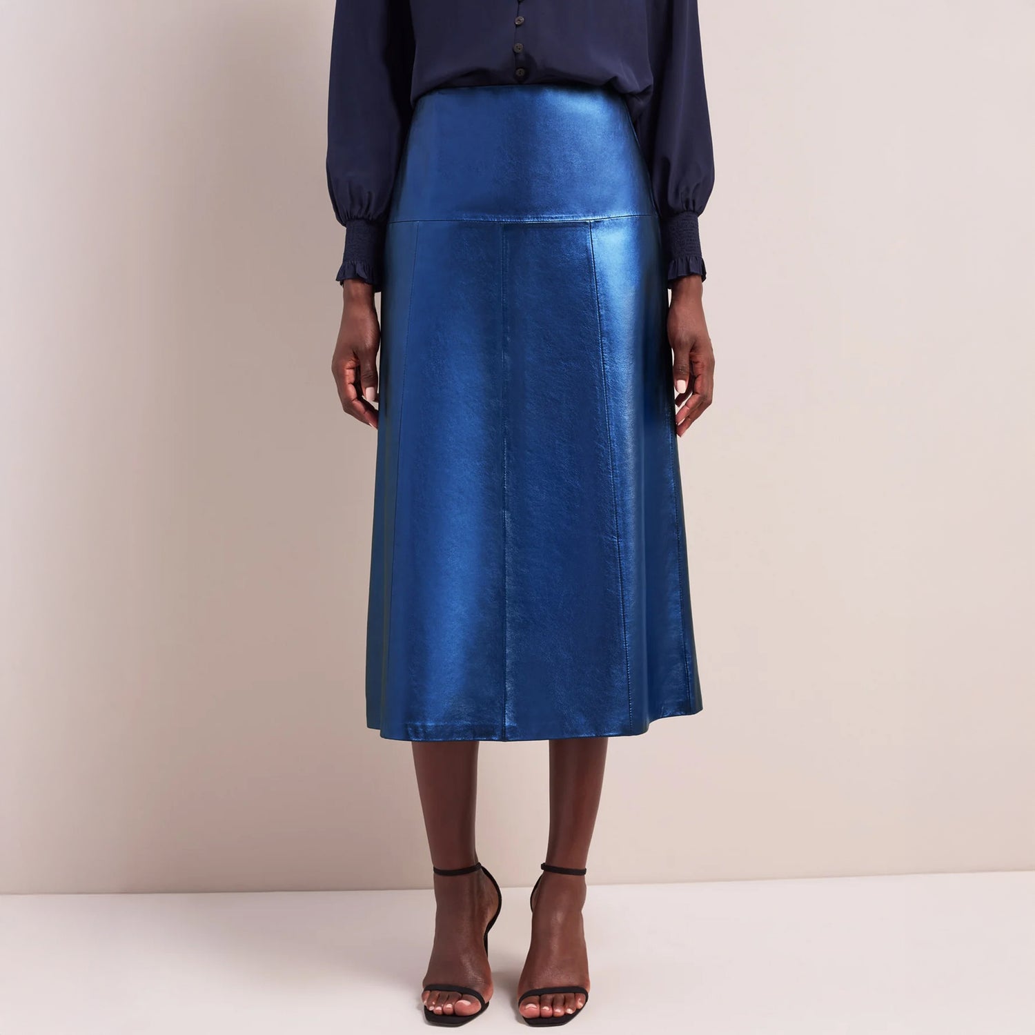 Tiana Blue Midi Skirt - Metallic Blue