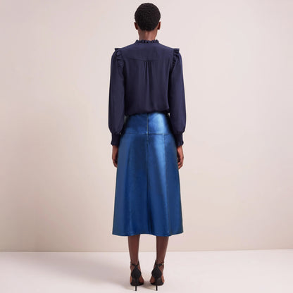 Tiana Blue Midi Skirt - Metallic Blue