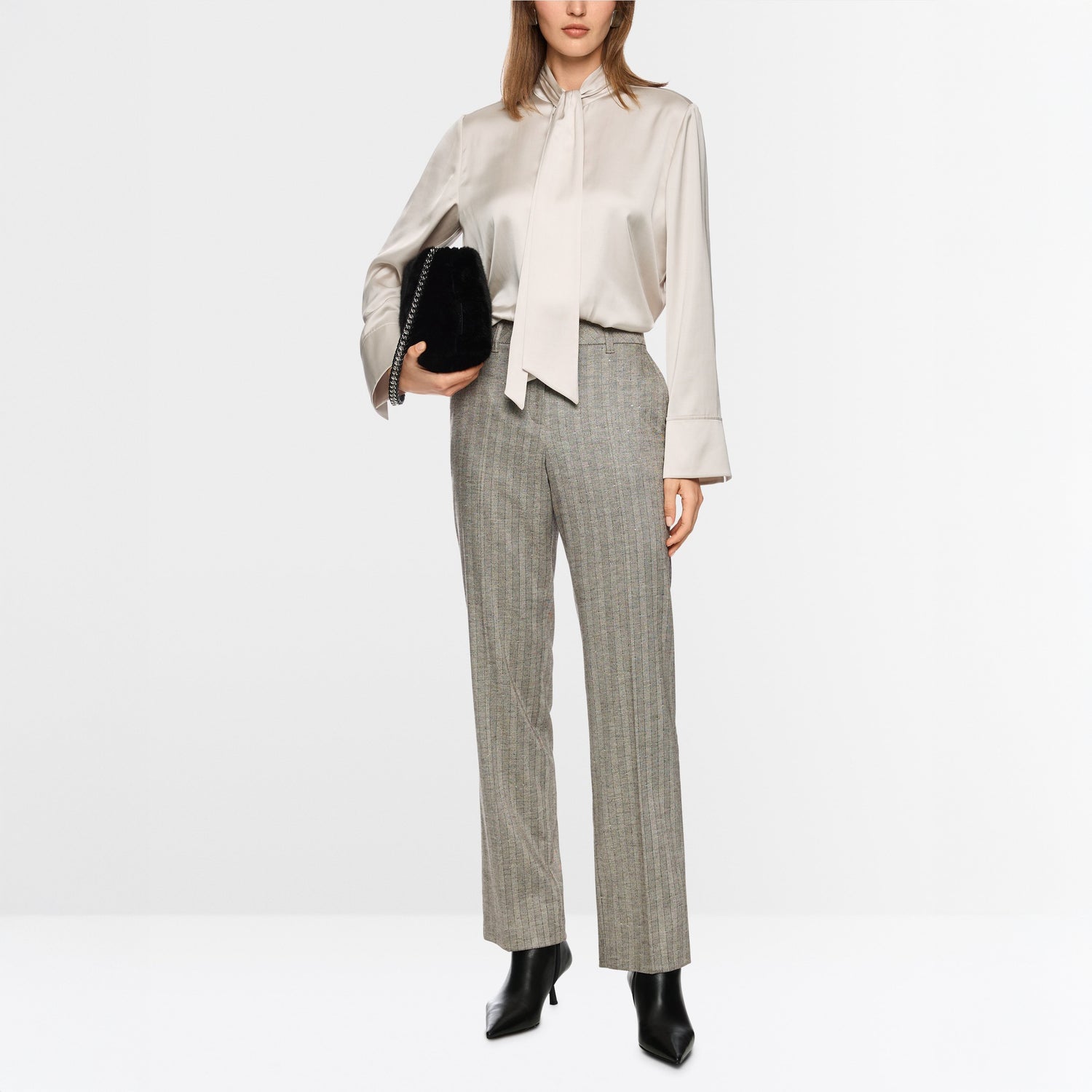 Tie Neck Smart Shirt - Smoke