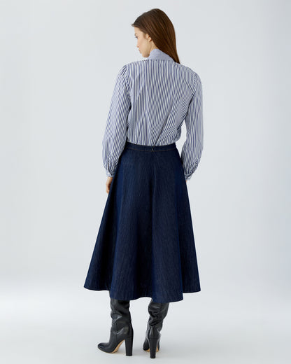 Tie Neck Stripe Shirt - Blue White