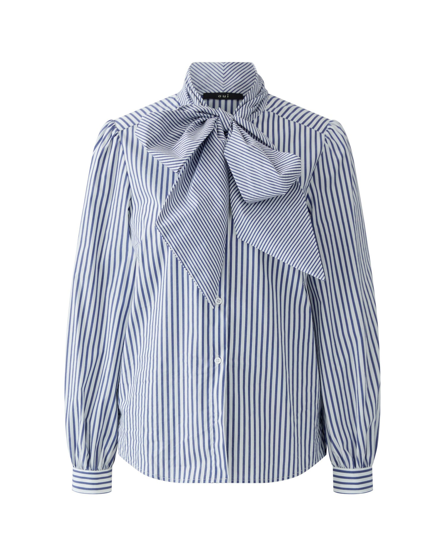 Tie Neck Stripe Shirt - Blue White