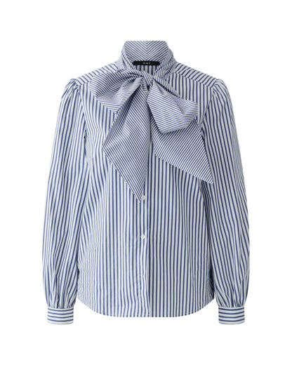 Tie Neck Stripe Shirt - Blue White