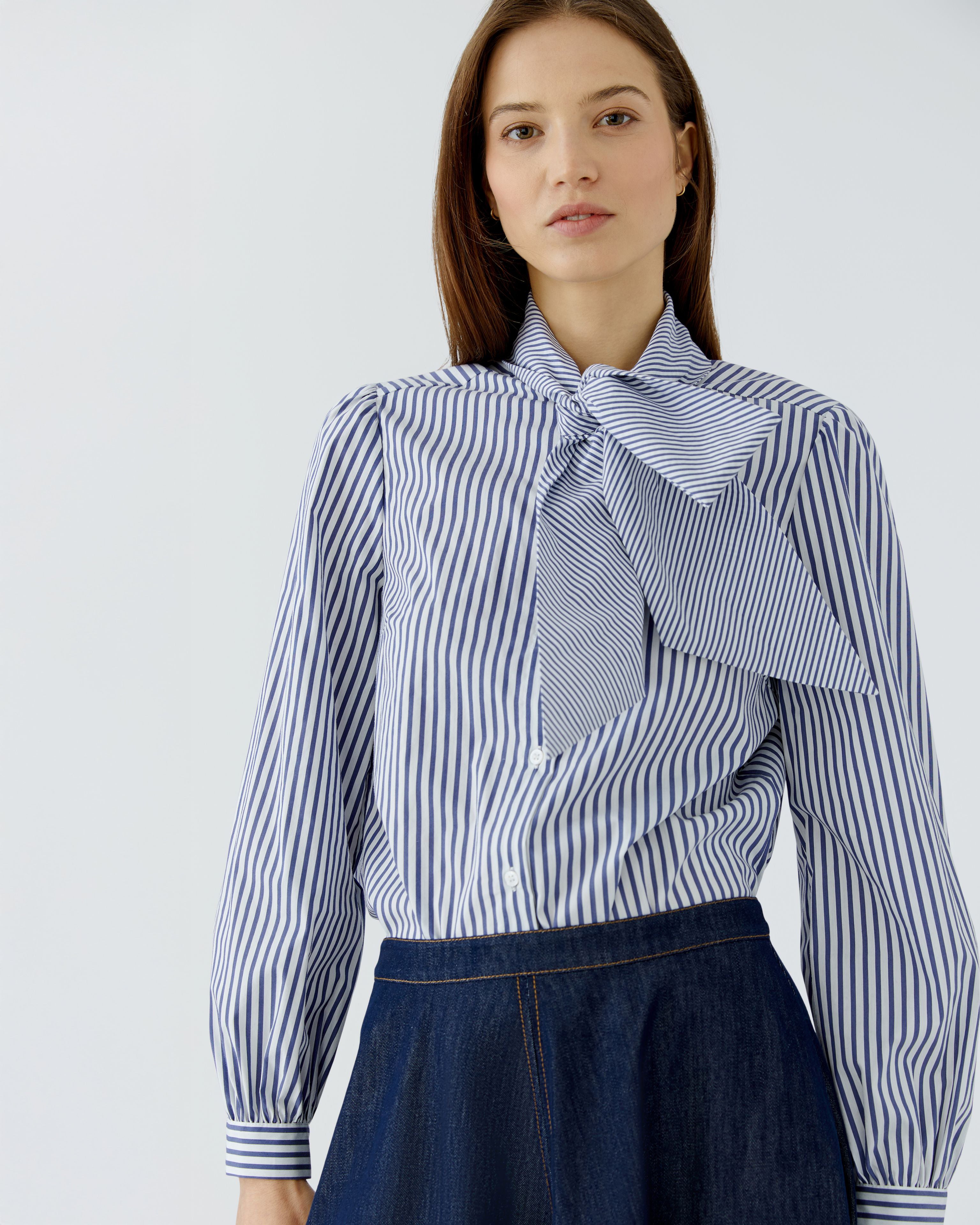 Tie Neck Stripe Shirt - Blue White