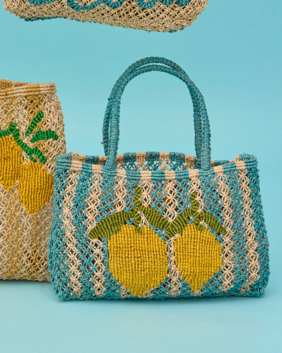 Tracey Double Lemon Jute Bag - Blue Stripe