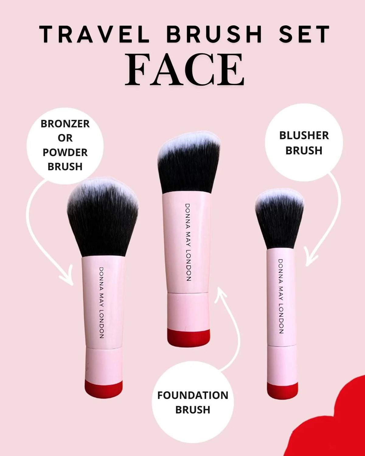 Travel Makeup Brush Set - Red