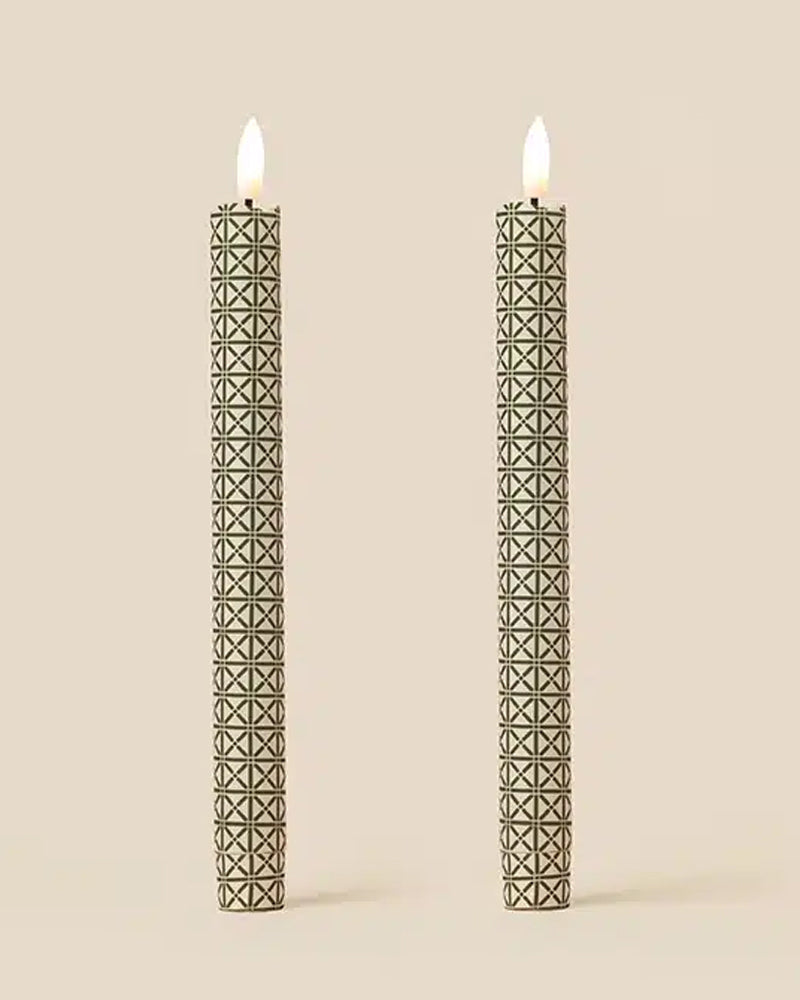 Trellis Twist Flameless Led Taper Candle - Parchment Green