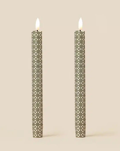 Trellis Twist Flameless Led Taper Candle - Parchment Green