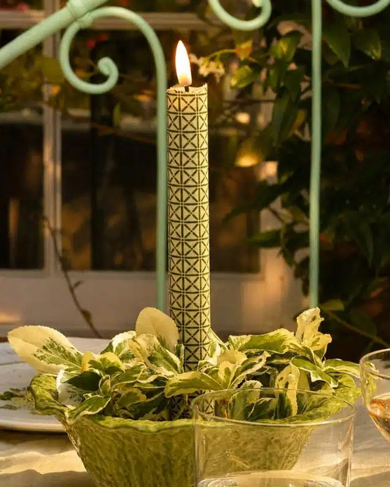 Trellis Twist Flameless Led Taper Candle - Parchment Green