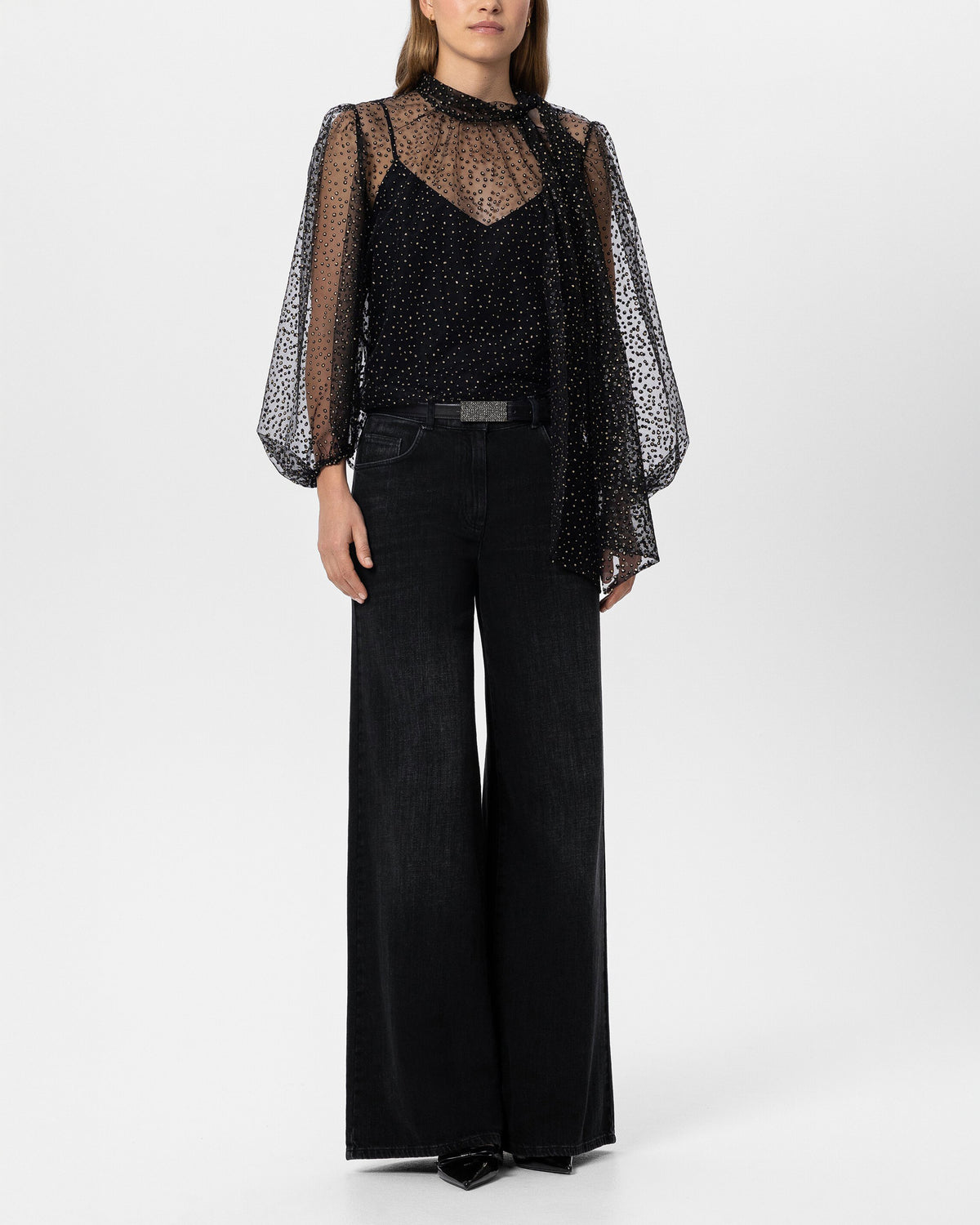 Tulle Blouse With Lurex Dots - Deep Black