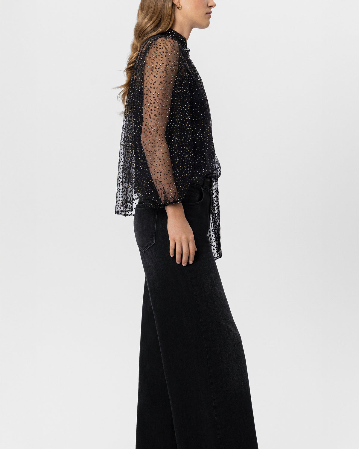 Tulle Blouse With Lurex Dots - Deep Black