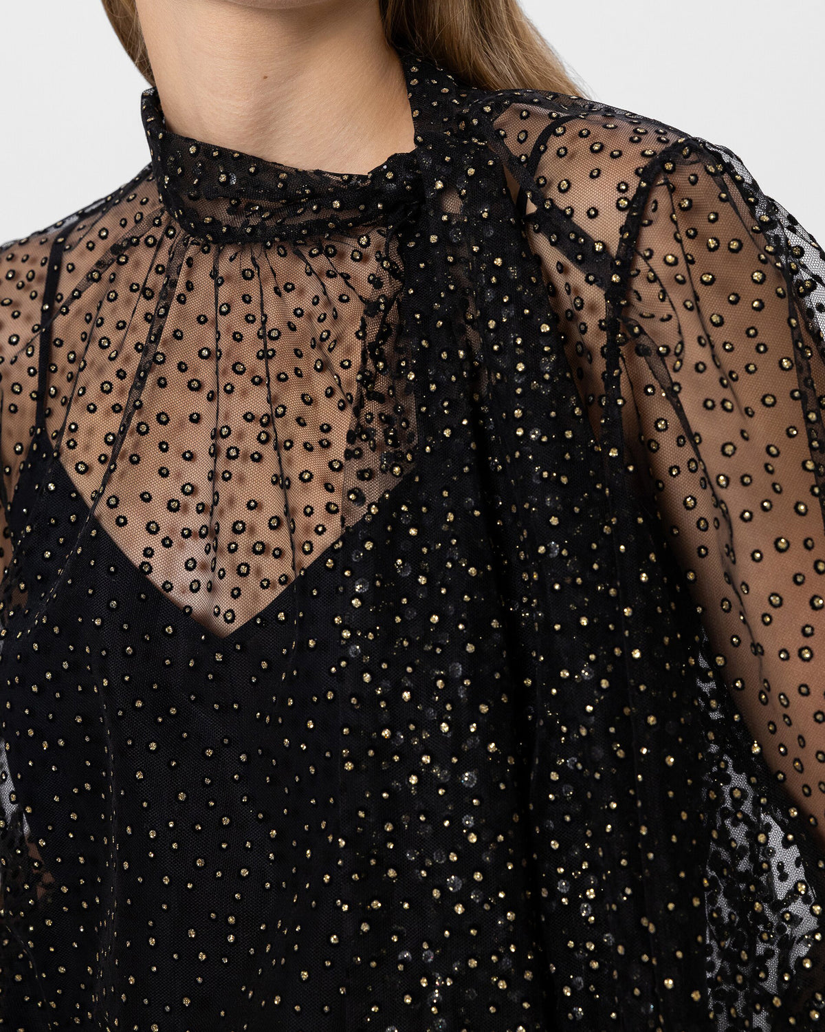Tulle Blouse With Lurex Dots - Deep Black