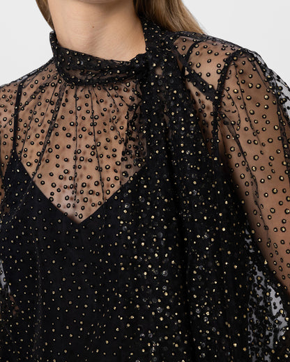 Tulle Blouse With Lurex Dots - Deep Black