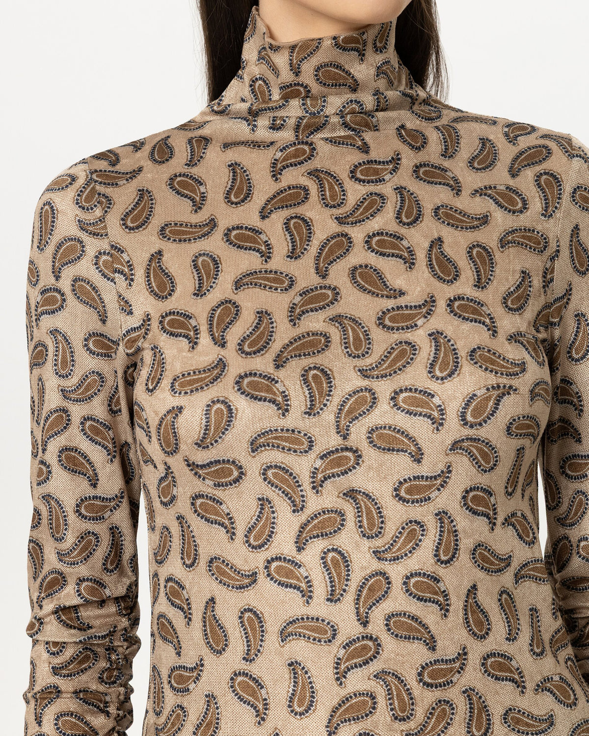 Turtleneck Printed Top - Soft Caramel