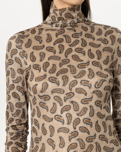 Turtleneck Printed Top - Soft Caramel