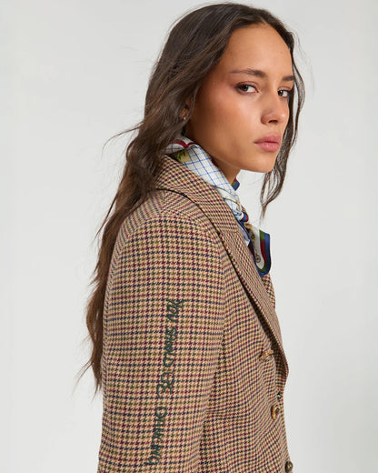 Tweed Mid Graphic Embroidered Coat - Brown Check