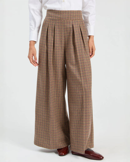 Tweed Wide Leg Trouser - Brown