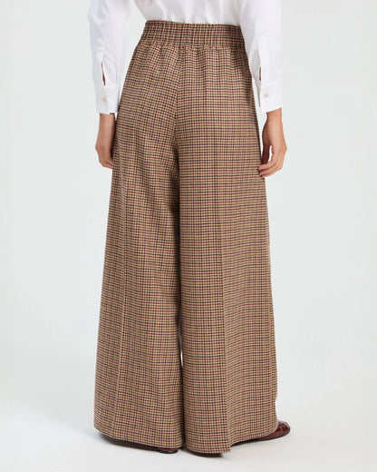 Tweed Wide Leg Trouser - Brown
