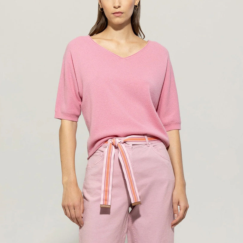 V-Neck Cashmere/Wool Knit - Cherry Blossom