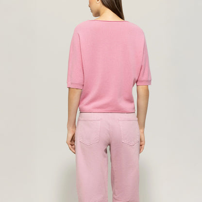 V-Neck Cashmere/Wool Knit - Cherry Blossom