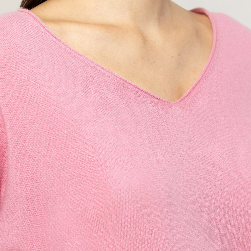 V-Neck Cashmere/Wool Knit - Cherry Blossom