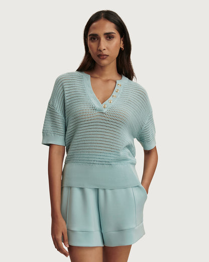 Callie Knit Top - Porcelain Blue