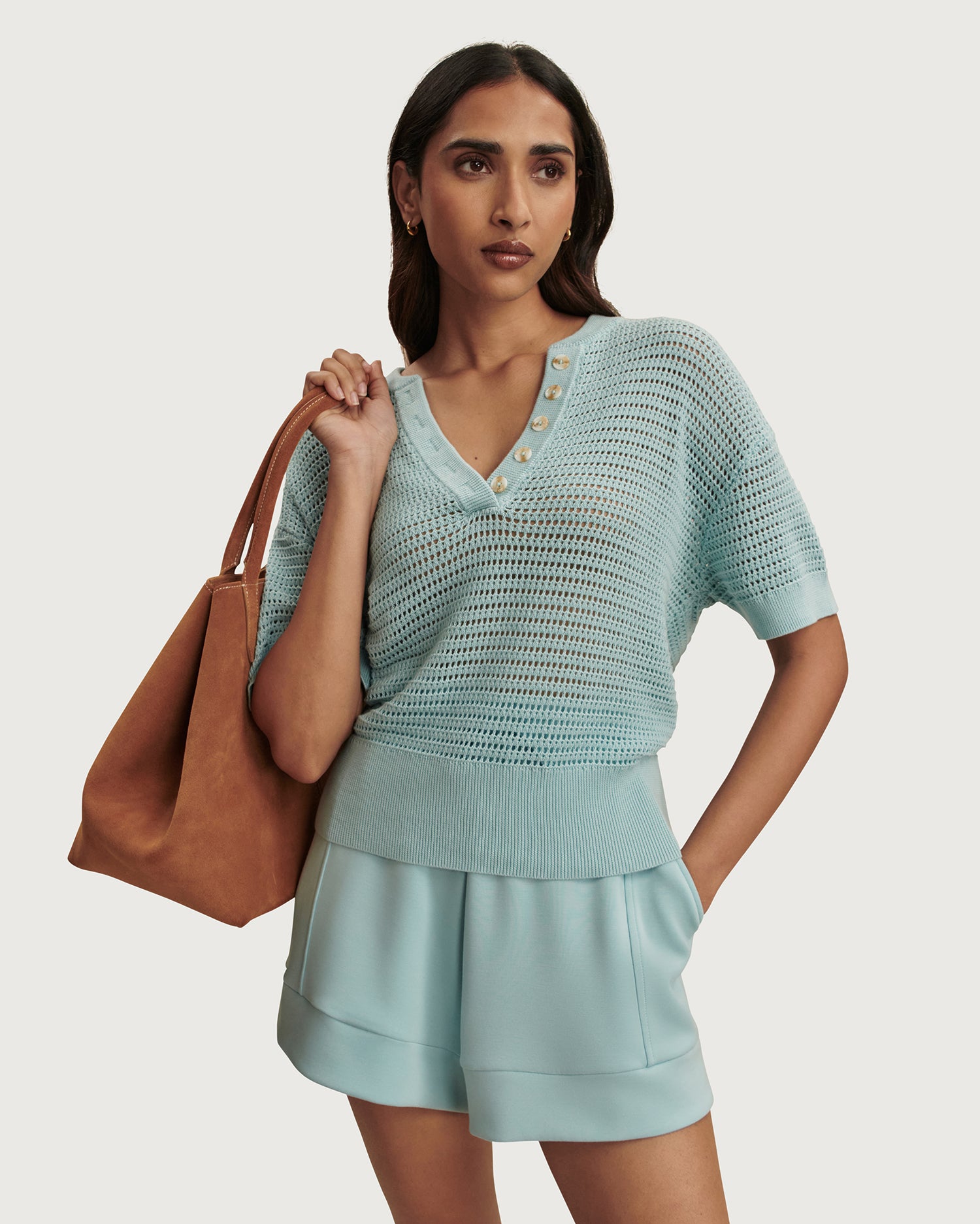 Callie Knit Top - Porcelain Blue