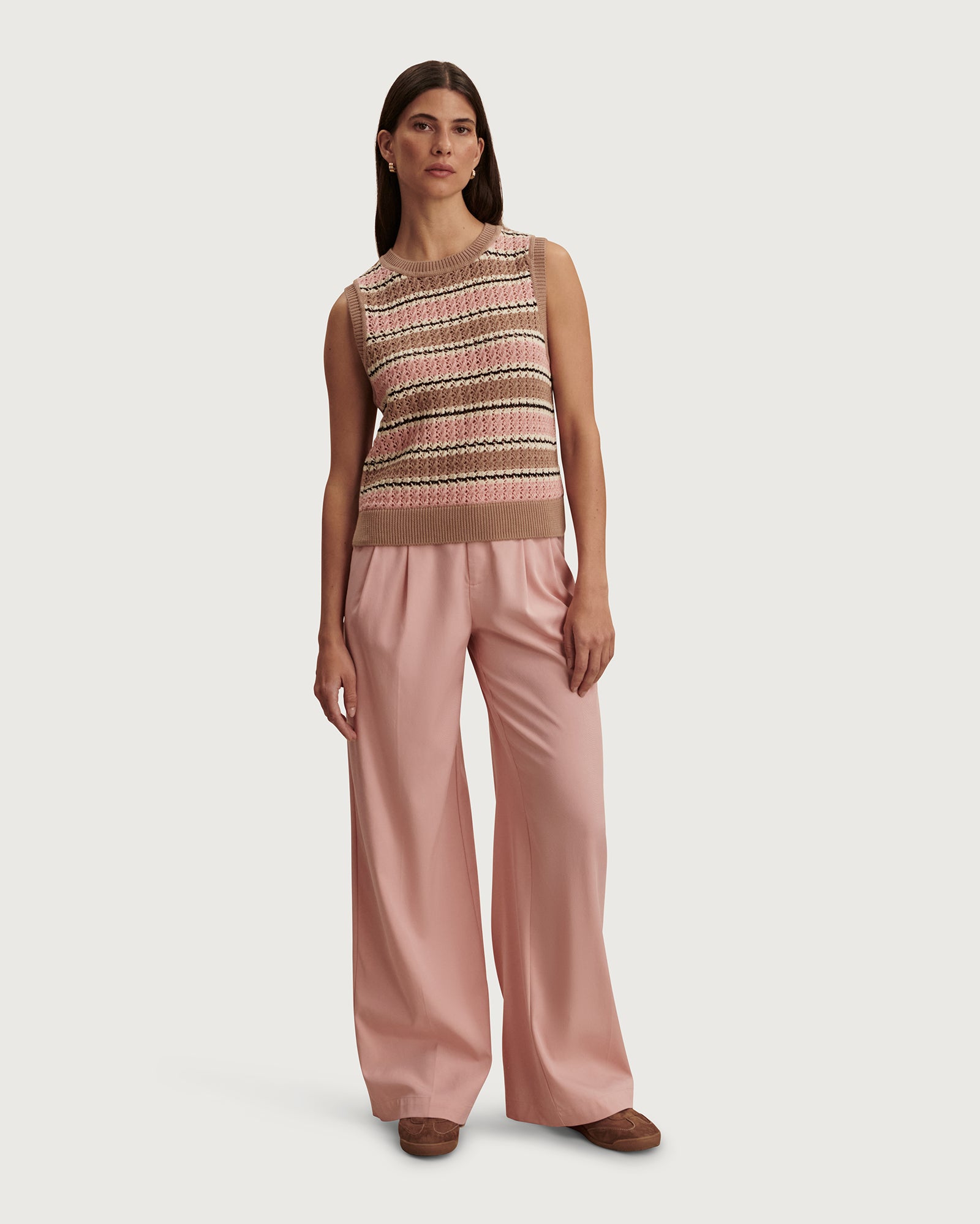 Deeley Stripe Stitch Tank - Warm Taupe / Mellow Rose