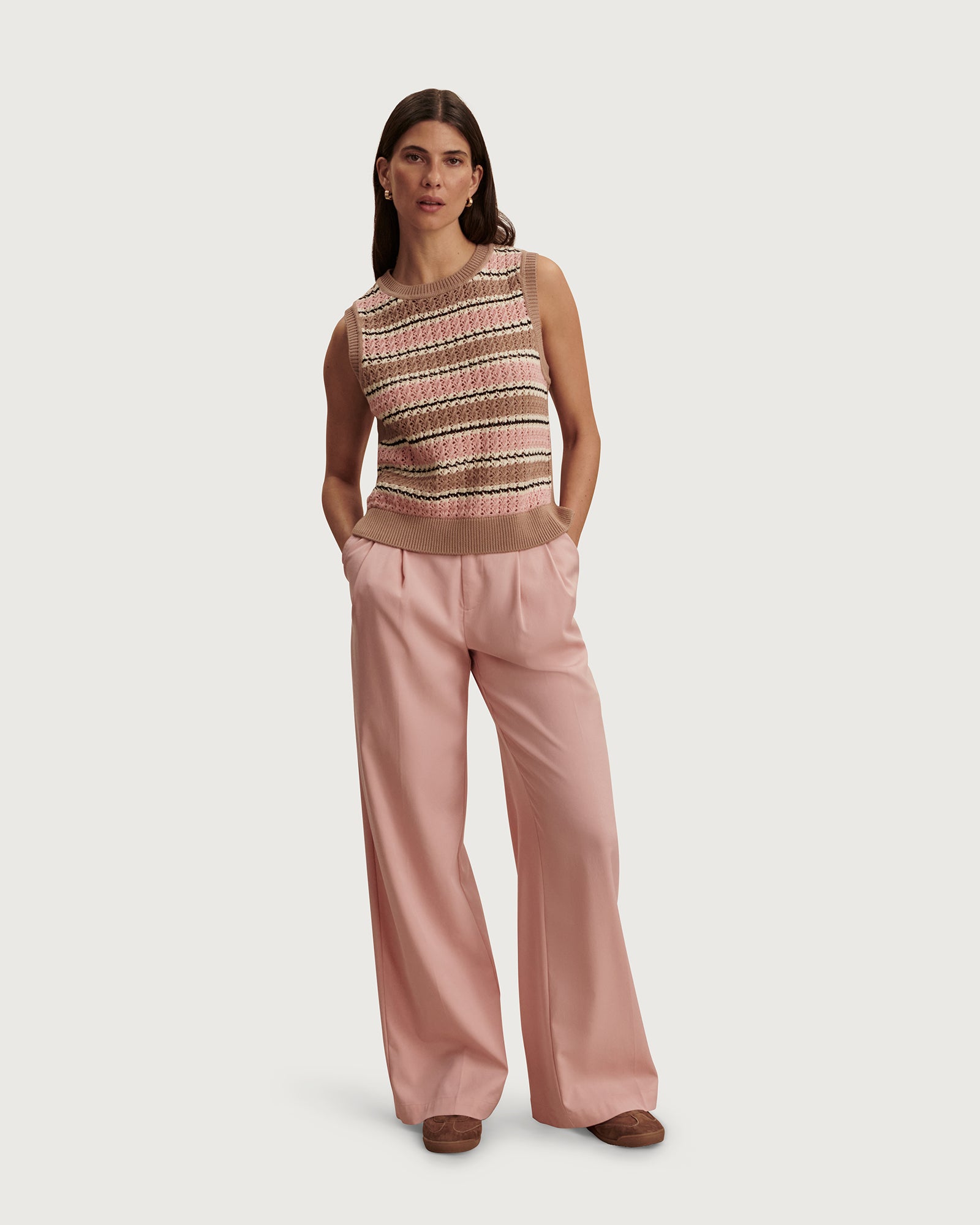 Deeley Stripe Stitch Tank - Warm Taupe / Mellow Rose