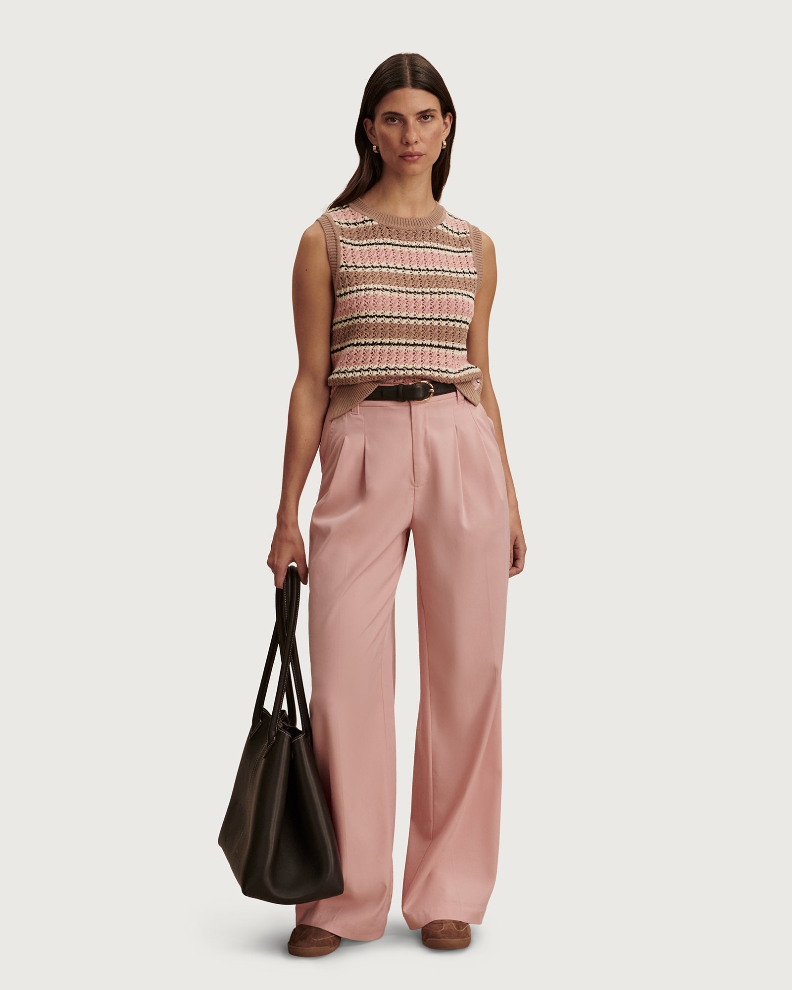 Deeley Stripe Stitch Tank - Warm Taupe / Mellow Rose