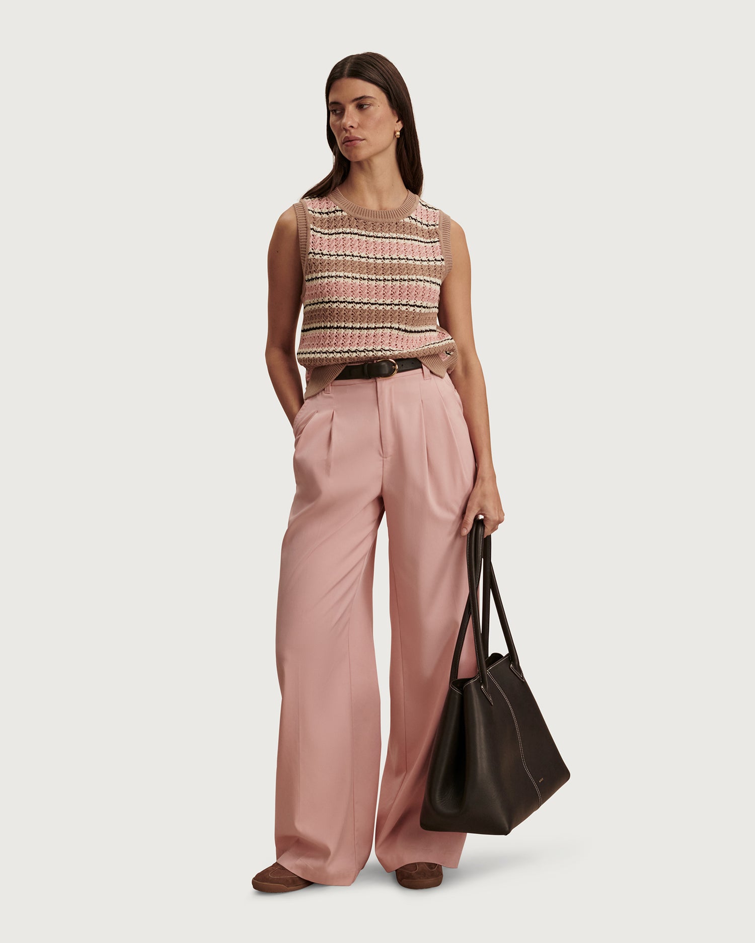 Deeley Stripe Stitch Tank - Warm Taupe / Mellow Rose