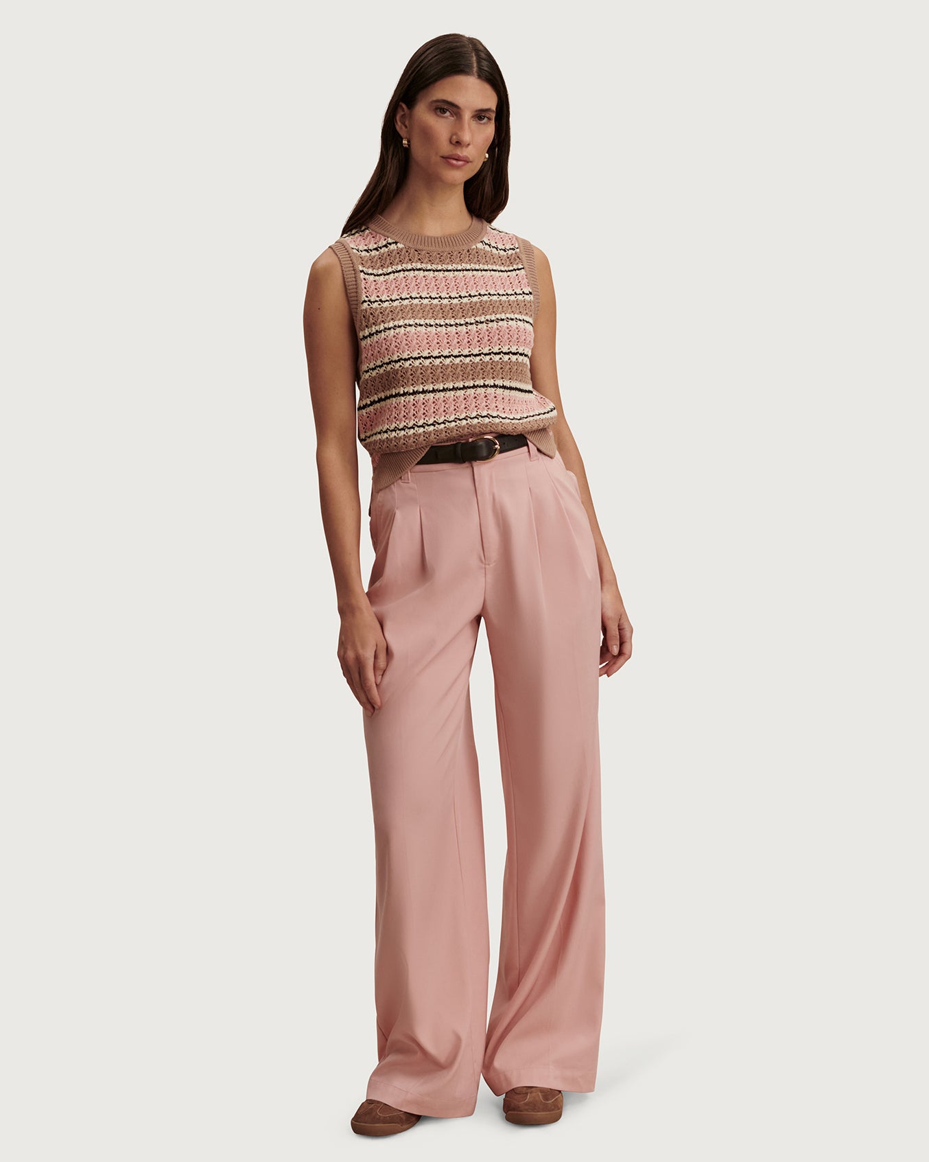 Deeley Stripe Stitch Tank - Warm Taupe / Mellow Rose