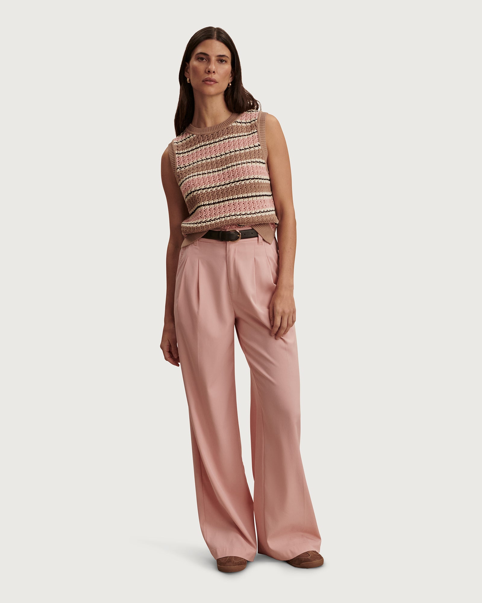 Deeley Stripe Stitch Tank - Warm Taupe / Mellow Rose