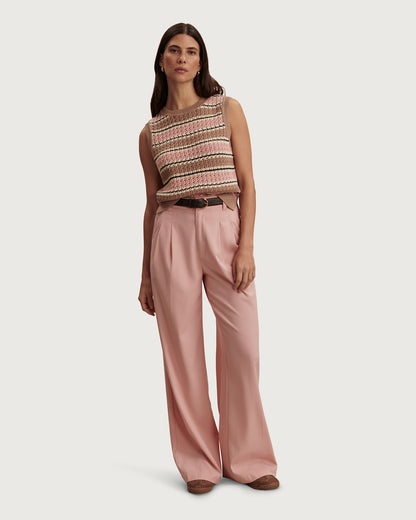 Deeley Stripe Stitch Tank - Warm Taupe / Mellow Rose