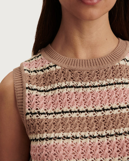 Deeley Stripe Stitch Tank - Warm Taupe / Mellow Rose