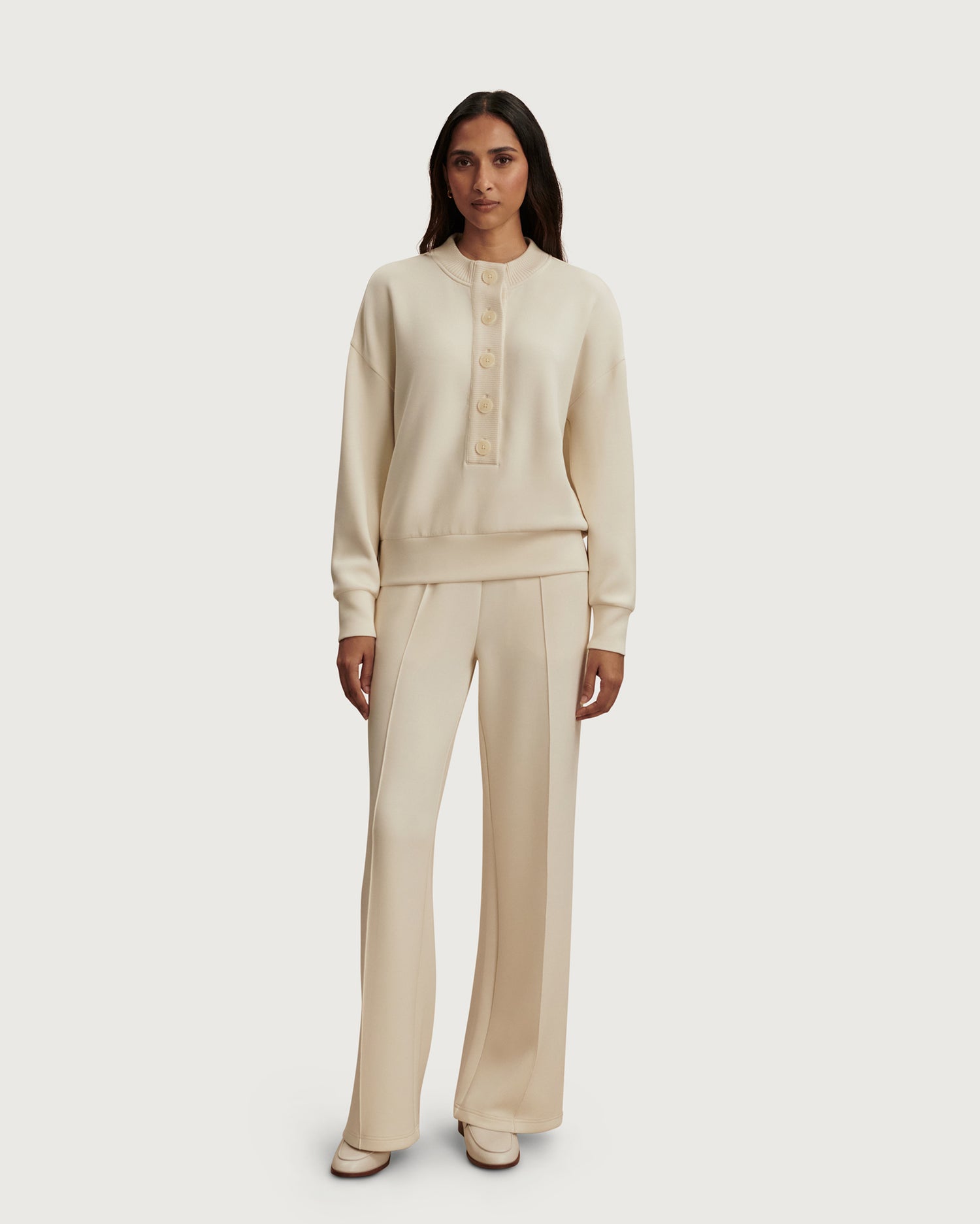 Reena Button Front Sweat - Pristine