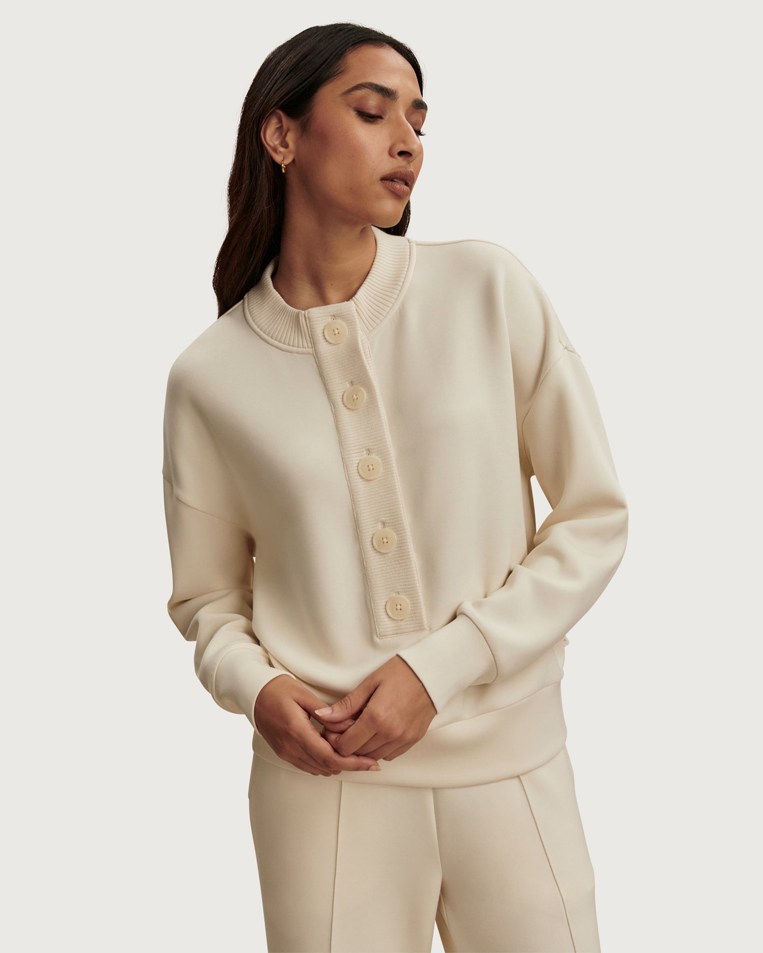 Reena Button Front Sweat - Pristine