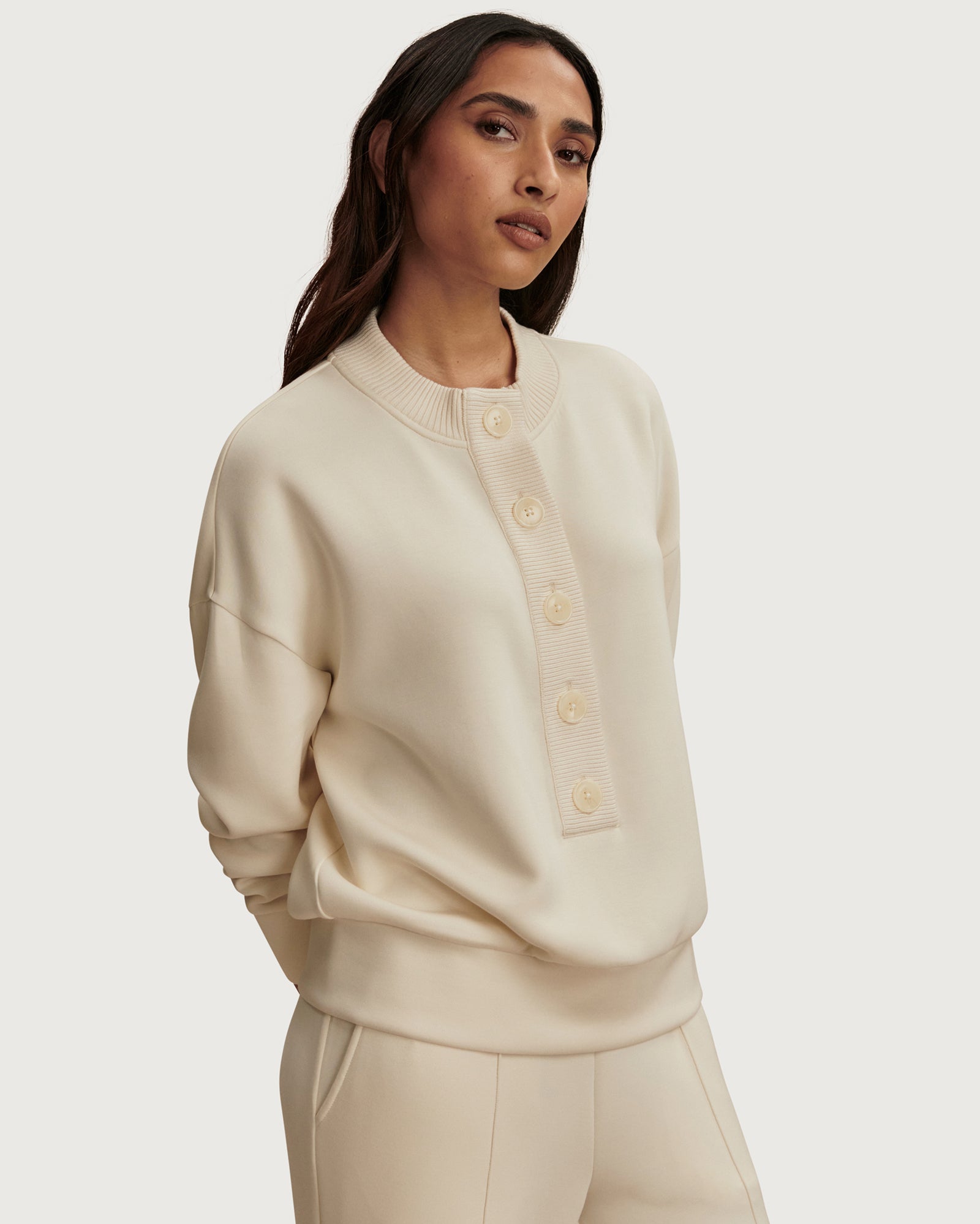 Reena Button Front Sweat - Pristine