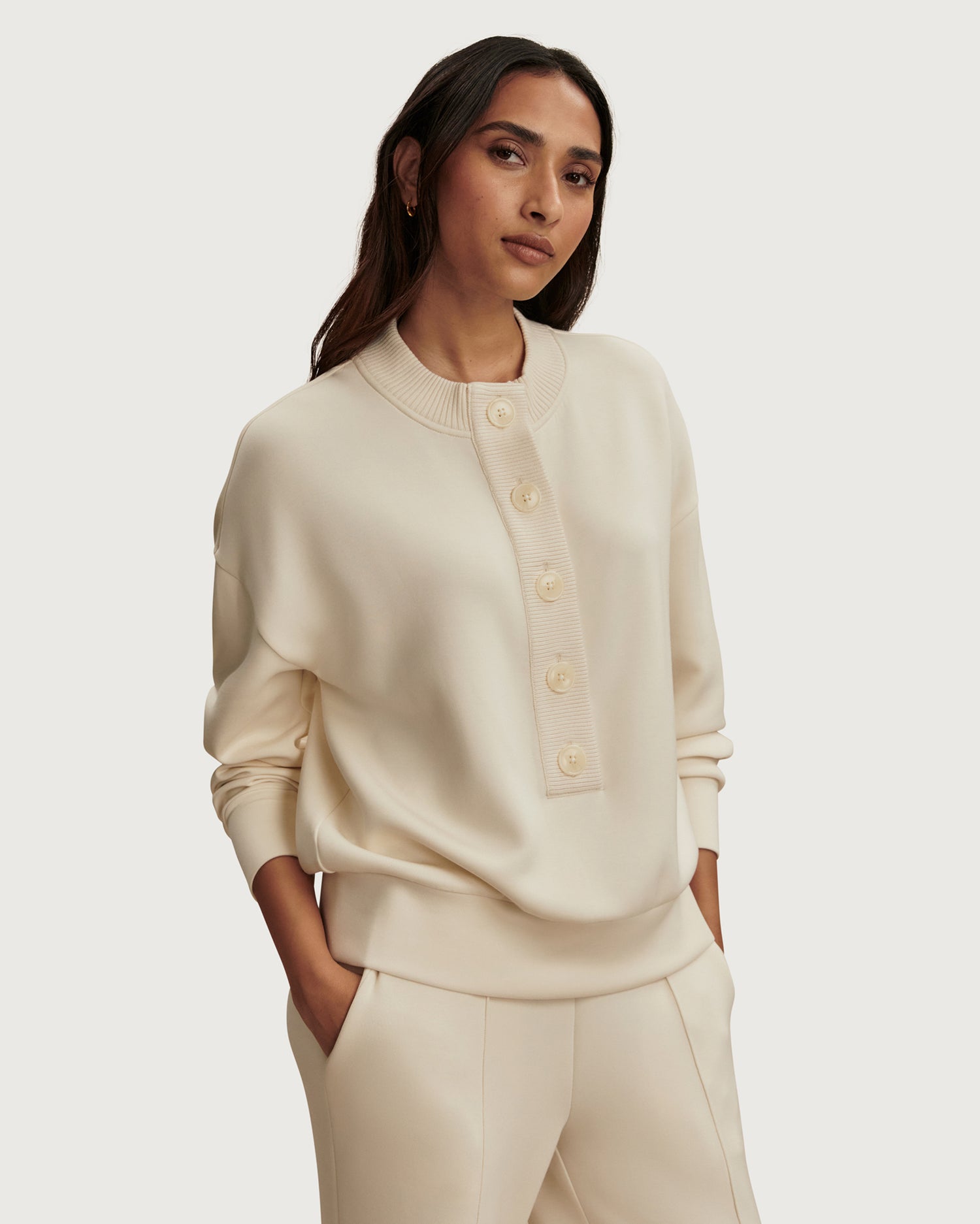 Reena Button Front Sweat - Pristine