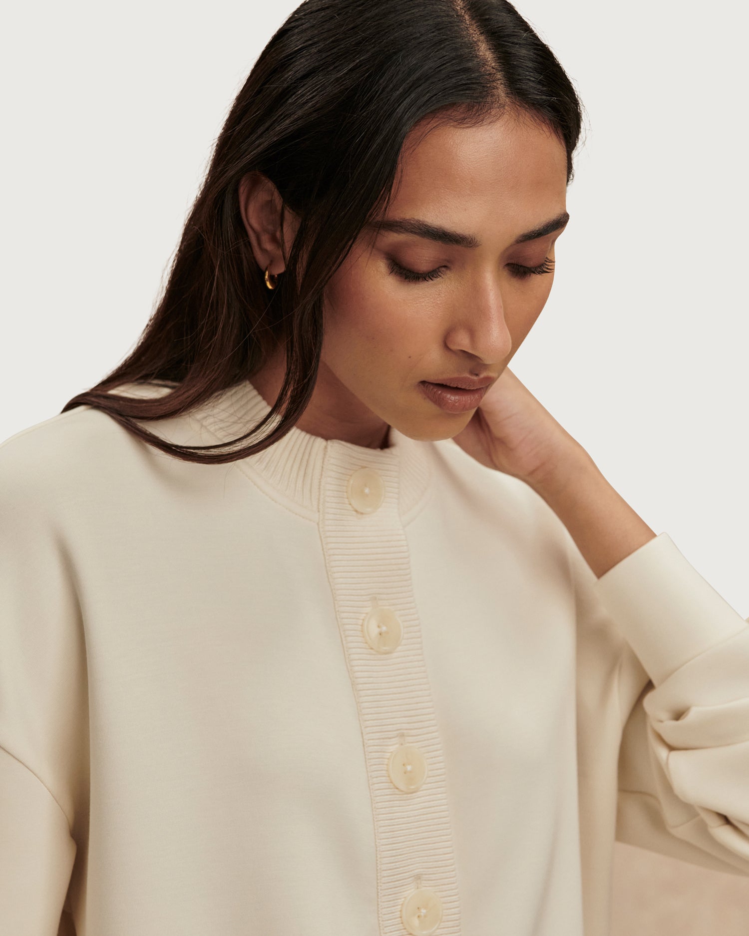 Reena Button Front Sweat - Pristine