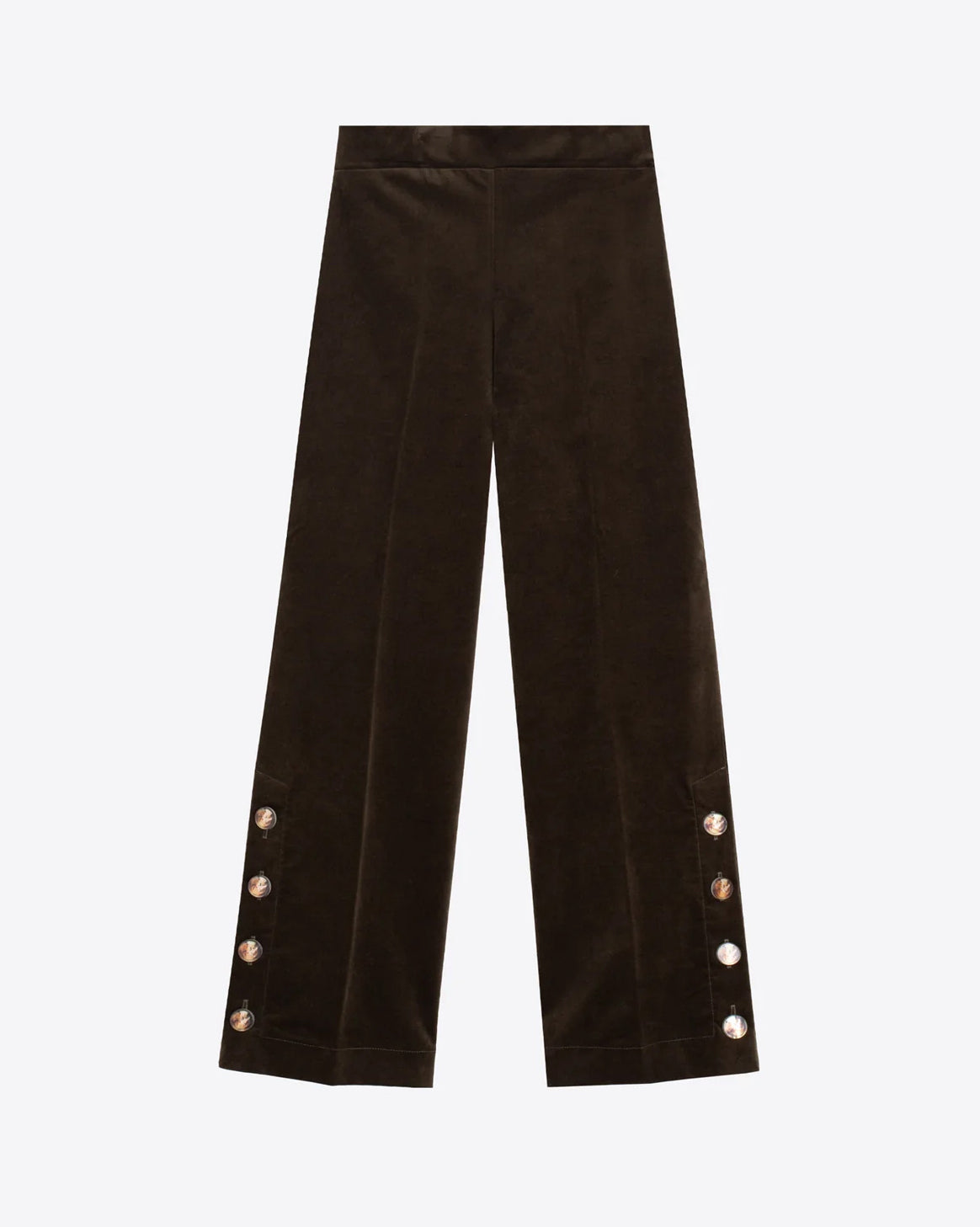Velvet Button Hem Trouser - Green