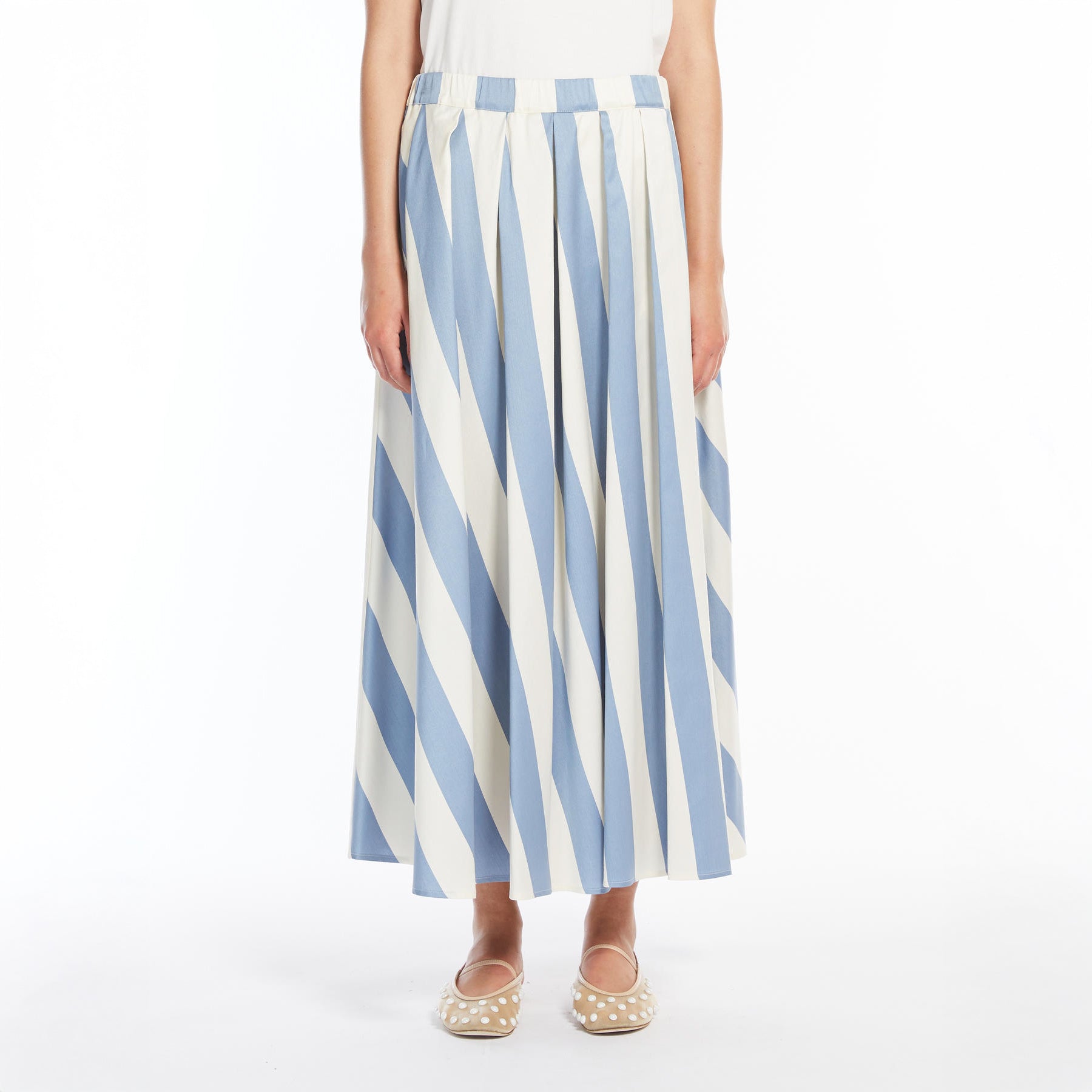 Vidim Cotton/Silk Bold Stripe Skirt - Avio Stripe