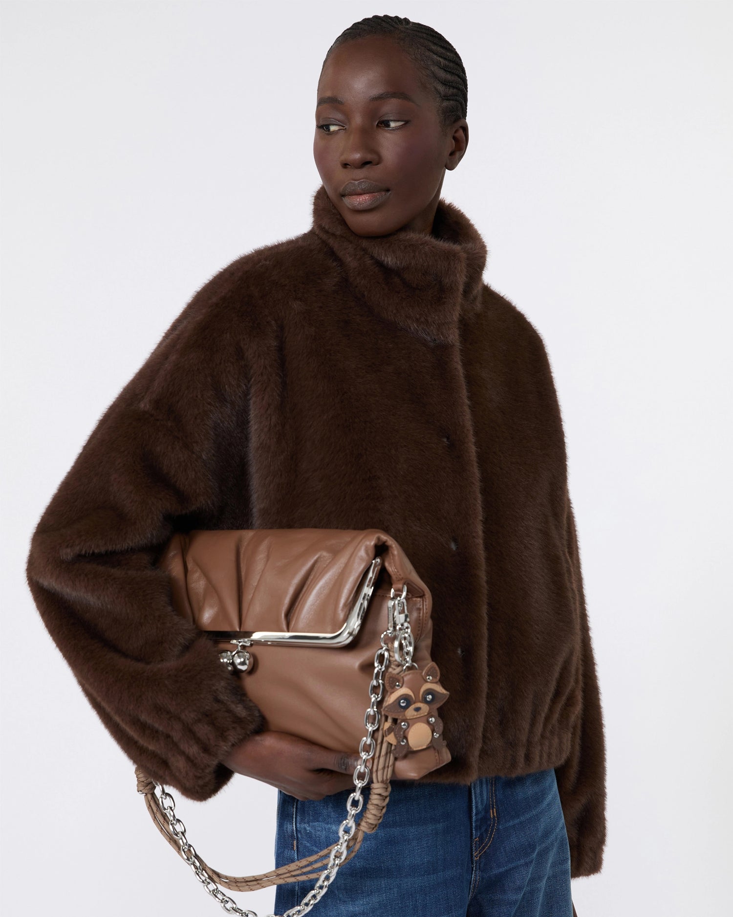 Denemone Faux Fur Bomber - Brown