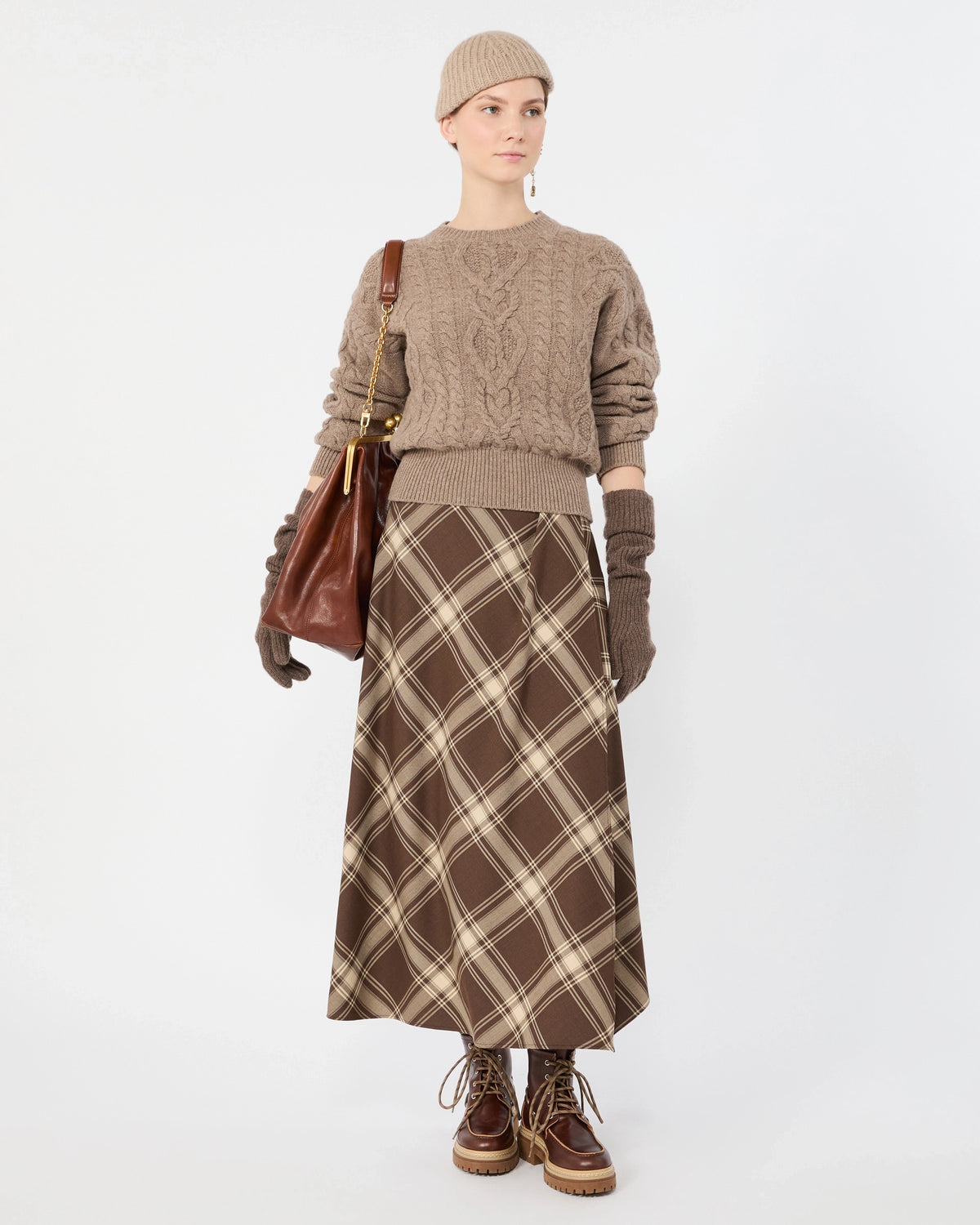Lanoso Check Skirt - Brown Ecru