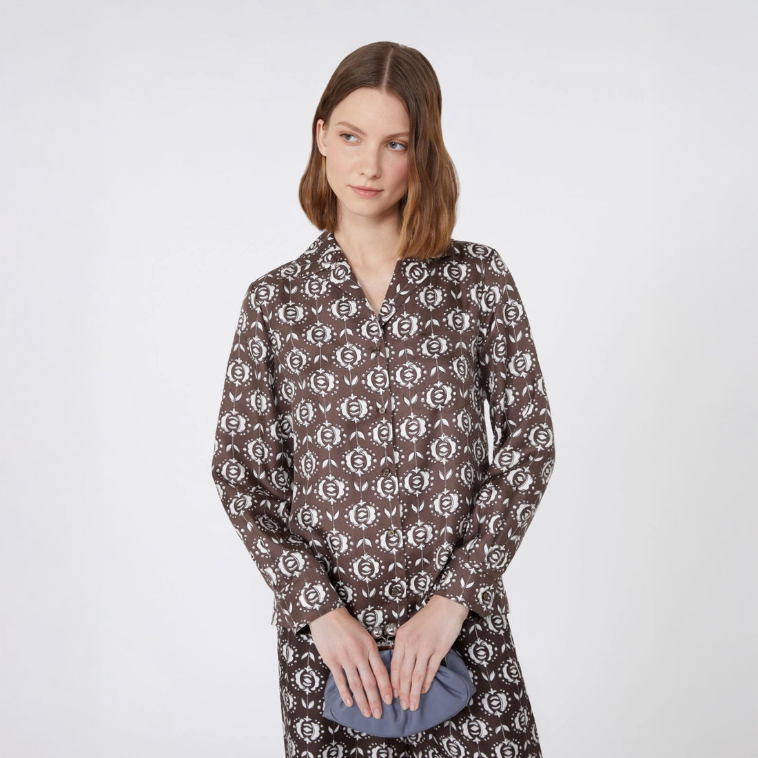 Oncia Silk Patterned Shirt - Chocolate