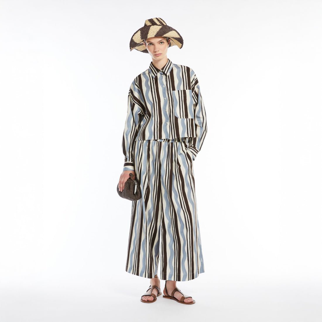 Virgin Cotton Printed Trousers - Light Blue Wave