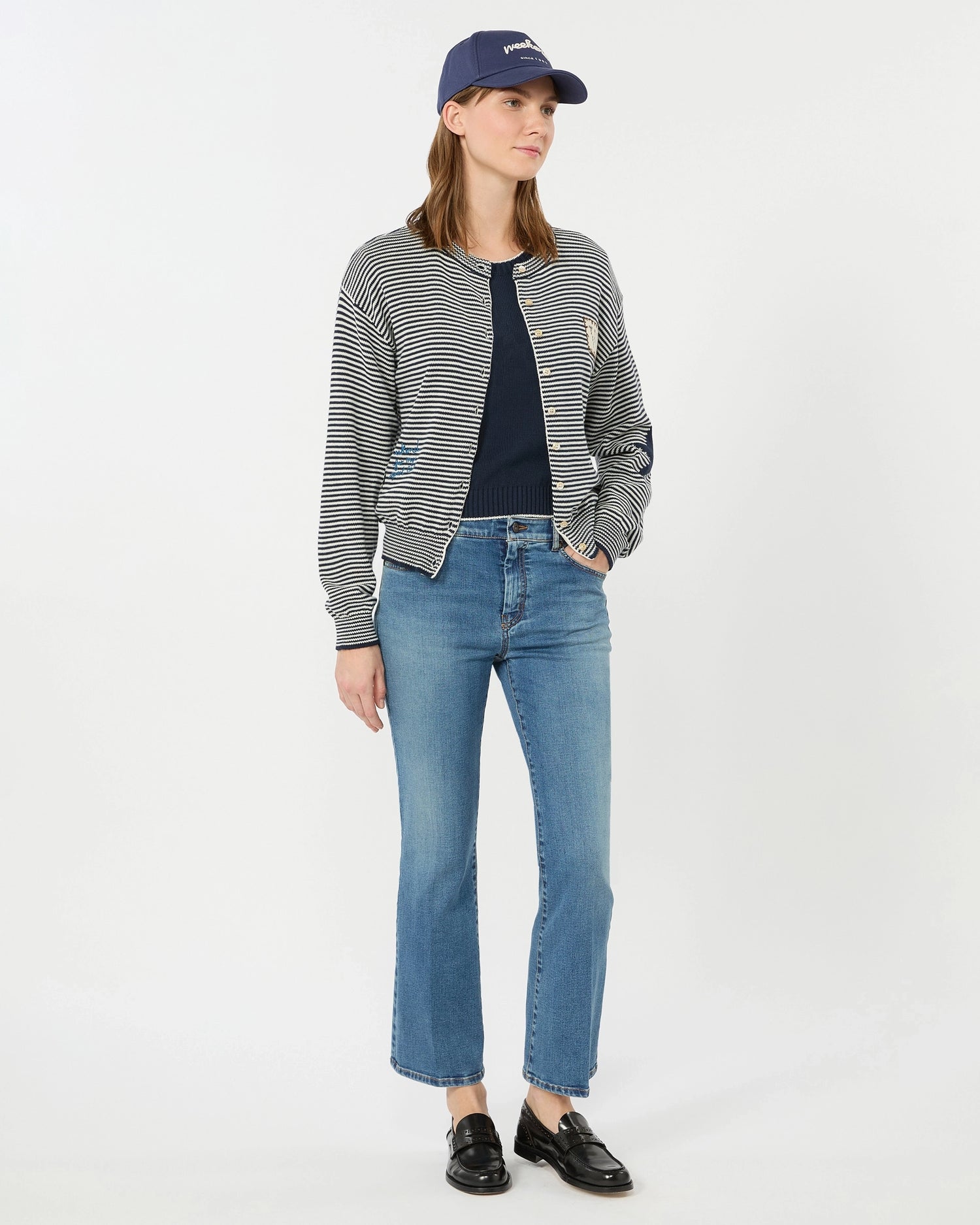 Teiera Stripe Nautical Cardigan - Navy White