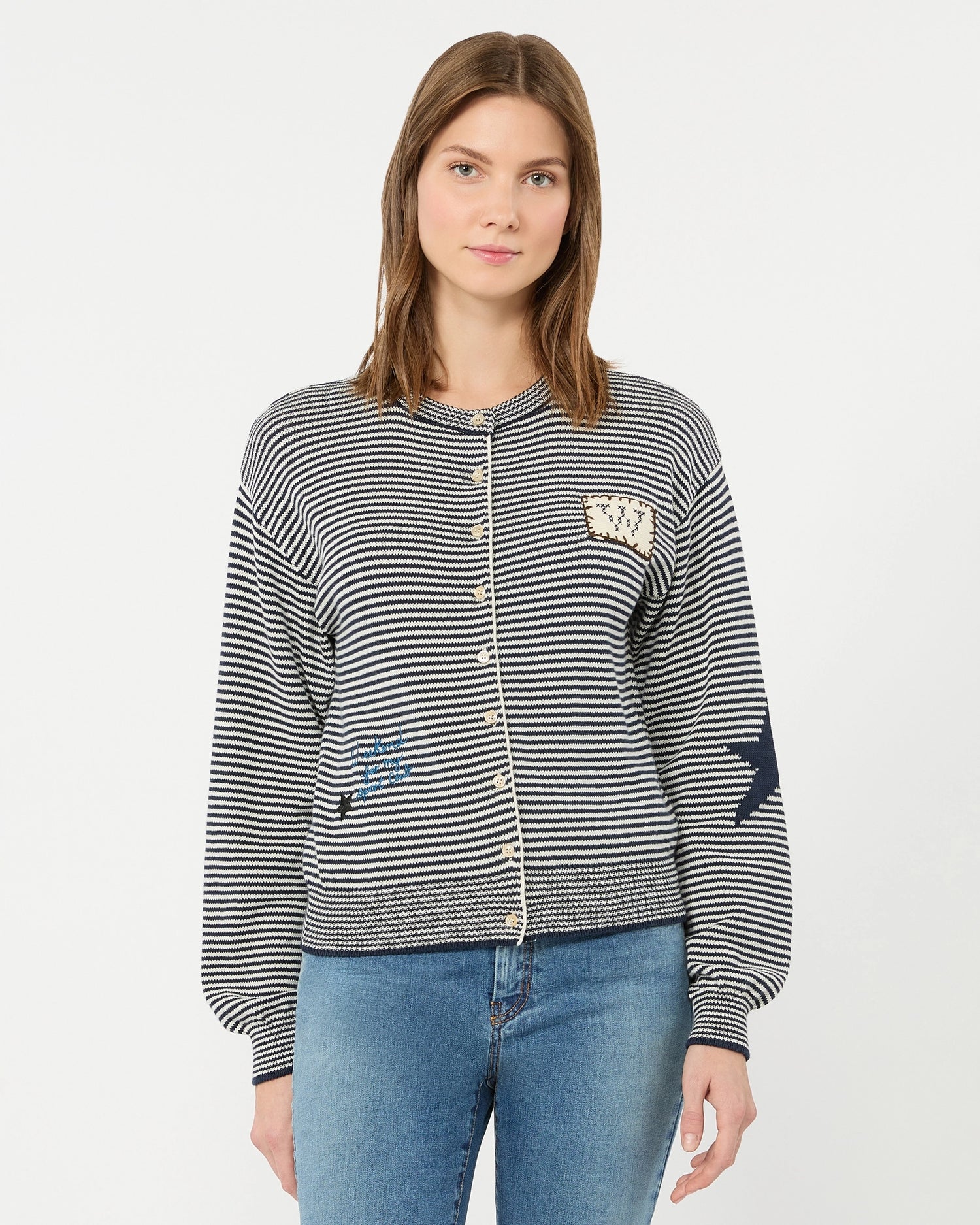 Teiera Stripe Nautical Cardigan - Navy White
